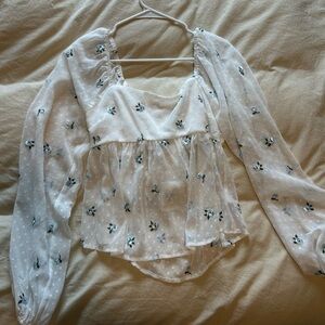 Altar'd State White Floral Blouse